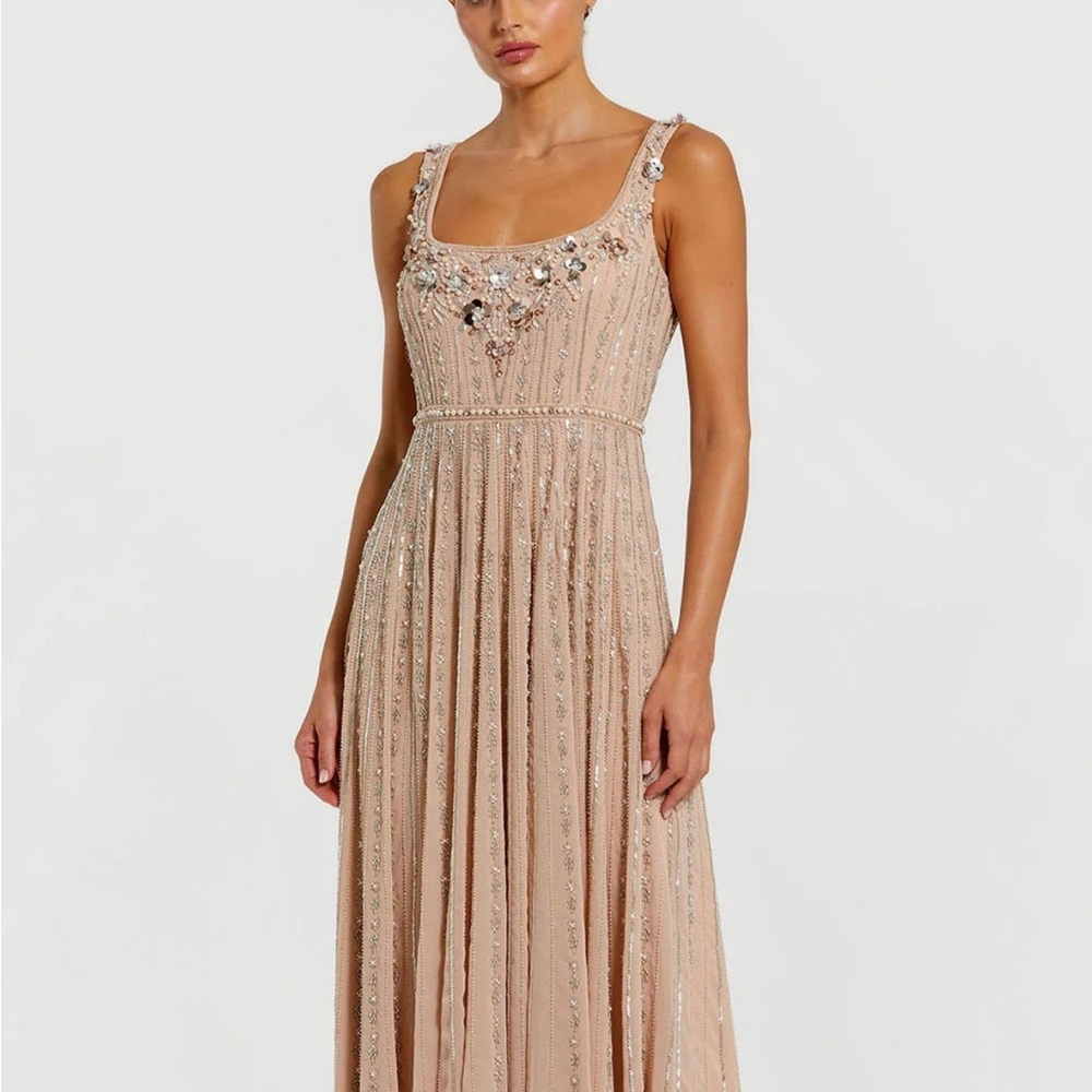 Mac Duggal Embellished Nude Maxi Dress
